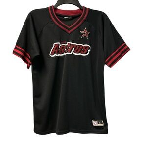 Astros Youth V-Neck Short Sleeve Black and Red Jersey Size Large